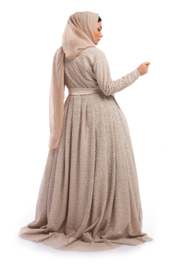 Beige Lace Dress Gown with Sleeves for Muslim Women